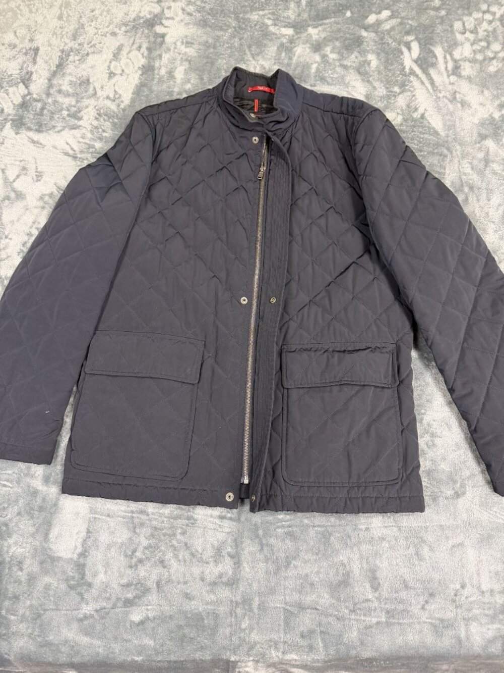 Red Saks Fifth Avenue Mens Quilted Navy Trim Fit Jacket Size M Polyester Full Zi